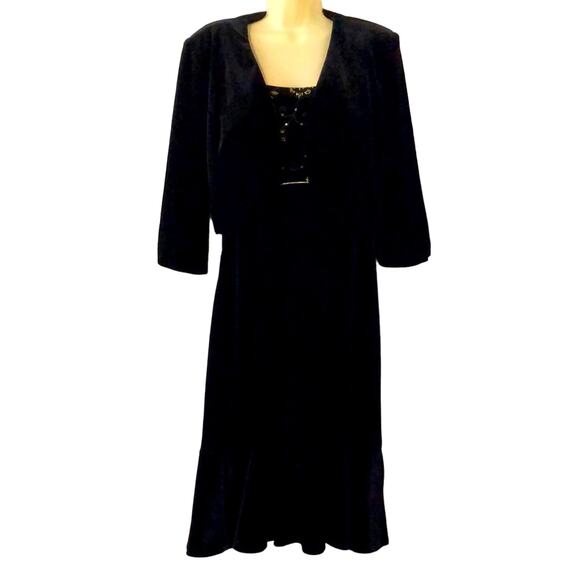 R&K Evening 2pc Black velvet dress and jacket Woman Size 14 Special occasion - Picture 1 of 12